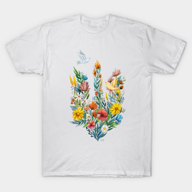 Ukrainian Floral Trident T-Shirt by Olya Yatsenko